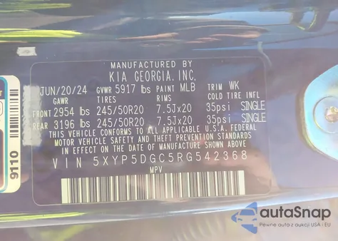 2024 Kia Telluride Sx Prestige X-Line из США, поврежденный, VIN 5XYP5DGC5RG542368